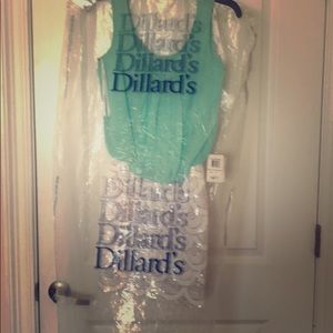 Short sea foam and white prom dress w/silver seq